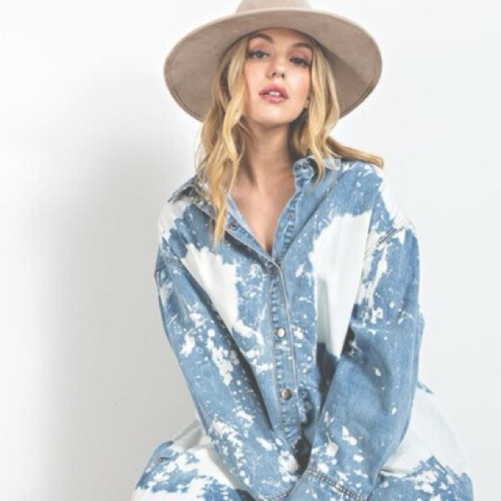 Easel Cloud Washed oversized Denim Shacket Jacket L